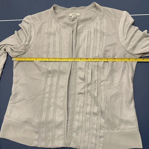 Cache Grey Polyester Size 10 Open Cardigan Pleated Front / Long Sleeve - Picture 8 of 10